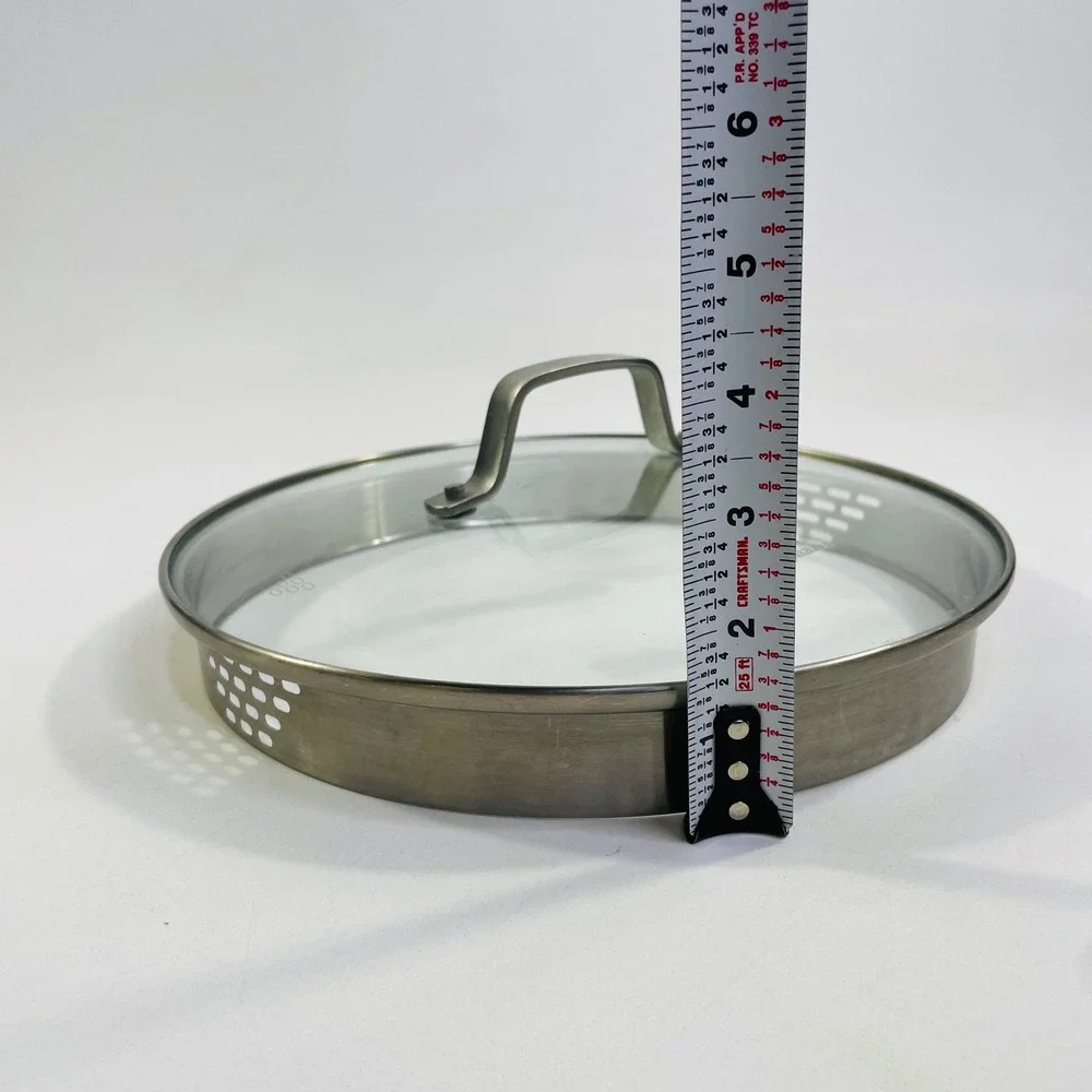 Calphalon 10 Inch Glass Straining Lid Stainless Steel Rim Replacement Cover